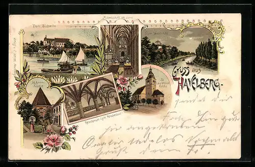 Lithographie Havelberg, Dom, St. Annen-Kapelle, St. Laurentius-Kirche