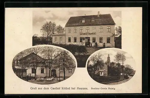 AK Meerane, Gasthof Köthel, drei Motive
