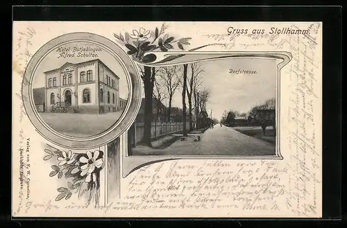 AK Stollhamm, Hotel Butjadingen, Blick in die Dorfstrasse