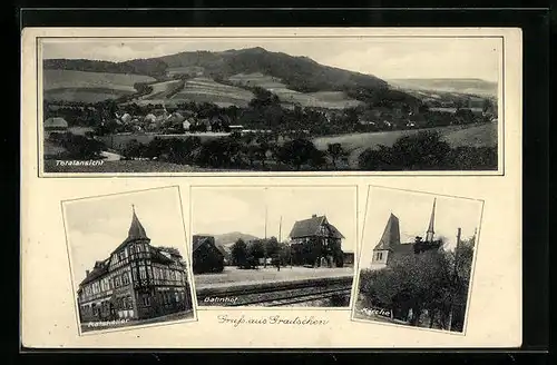 AK Graitschen, Bahnhof, Ratskeller, Kirche