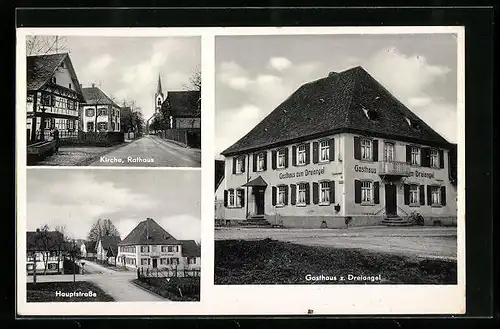AK Windschläg, Gasthaus z. Dreiangel, Hauptstrasse, Kirche und Rathaus