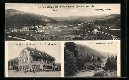 AK Hölzlebruck bei Neustadt /Schwarzw., Totalansicht, Gasthaus zum Posthäusle K. Reichmann mit Gartenwirtschaft