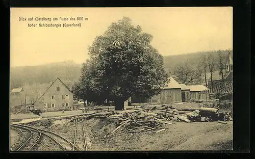 AK Küstelberg /Medebach, Ortspartie mit Bahngleisen