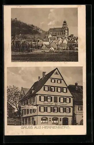 AK Herrenberg, Gasthof zum Hasen und Ortsansicht