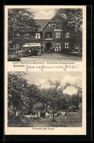 AK Beckdorf, Hoefts Gasthaus Jägersruh mit Garten