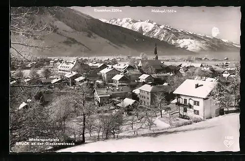 AK Bruck, Ortsansicht mit Glocknerstrasse, Kitzsteinhorn und Maiskogel