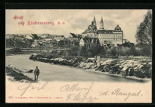 AK Klosterneuburg, Ortsansicht mit Gewässer