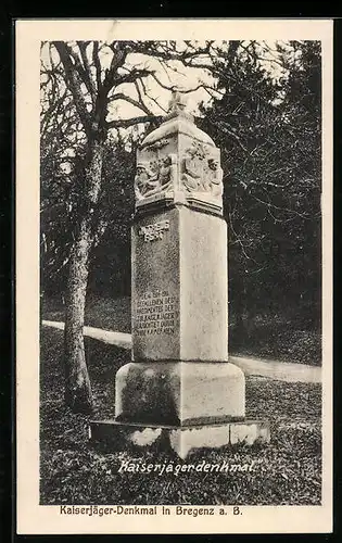 AK Bregenz a. B., Blick auf das Kaiserjägerdenkmal