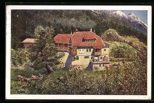 Künstler-AK Kolbnitz, Haus in idyllischer Landschaft