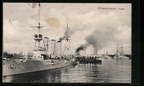 AK Wilhelmshaven, Kriegsschiffe im Hafen