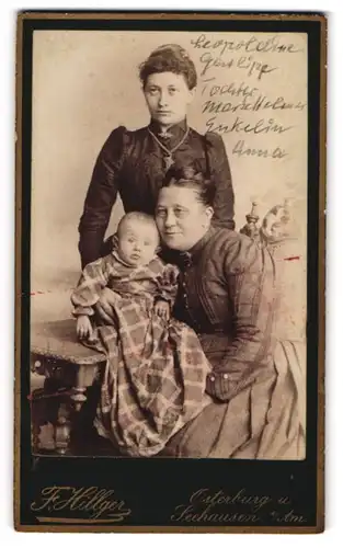 Fotografie F. Hillger, Osterburg, Leopoldine Garlipp mit Tochter Marie und Enkelin Anna