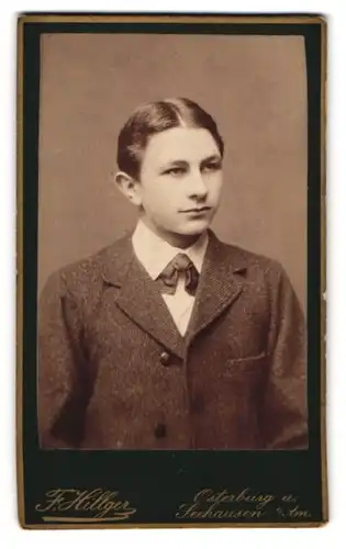 Fotografie F. Hilliger, Osterburg, Bürgerlicher junger Herr mit gescheiteltem Haar im Anzug