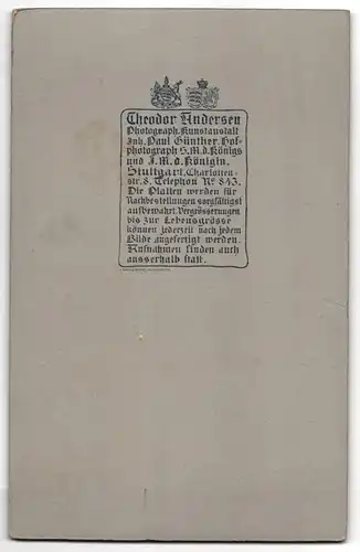 Fotografie Th. Andersen, Stuttgart, Charlottenstrasse 8, Betagte Dame im Sonntagsstaat