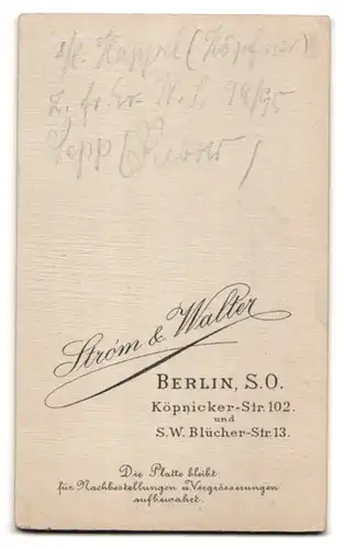 Fotografie Strom & Walter, Berlin, Köpenickerstr. 102, Herr Sepp Subor, 1895