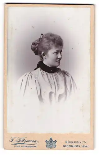 Fotografie F. Tellgmann, Mühlhausen i. Th., Frau Klara Walter mit Dutt, 1895