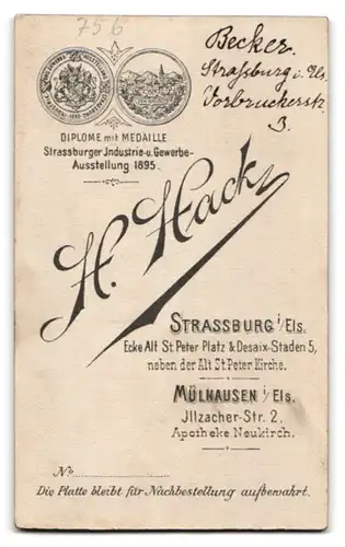 Fotografie H. Hack, Strassburg i. Els., niedliches Mädchen Becker im Kleid