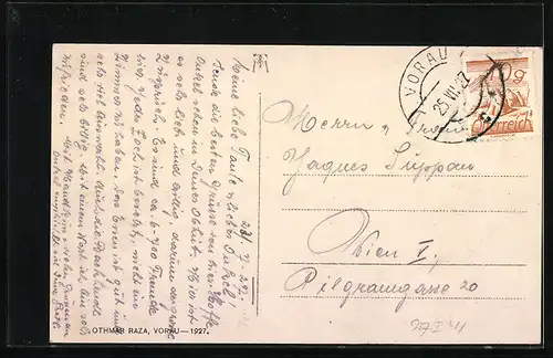 AK Vorau, Ortsansicht mit Stift im Hintergrund