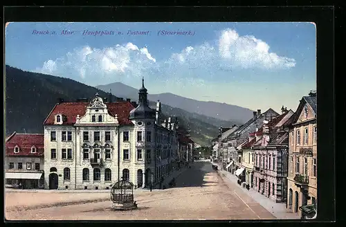 AK Bruck a. Mur, Hauptplatz und Postamt