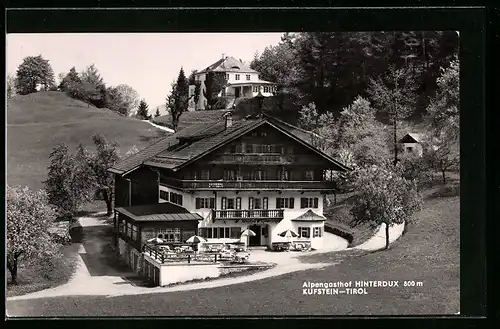 AK Kufstein, Alpengasthof Hinterdux zwischen Bäumen