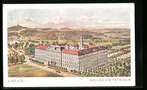 Künstler-AK Linz a. D., Blick auf das Kollegium Petrinum