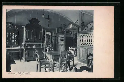 AK Admont, Gasthaus Stiftskeller, Innenansicht mit Kruzifix