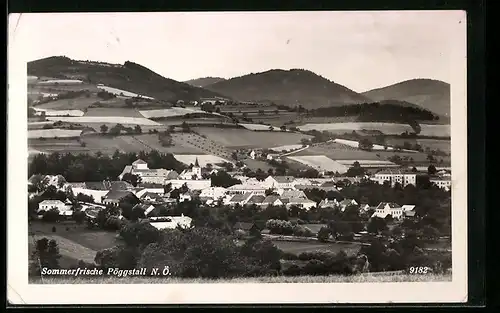 AK Pöggstall, Ortsansicht mit Feldern und Bergen