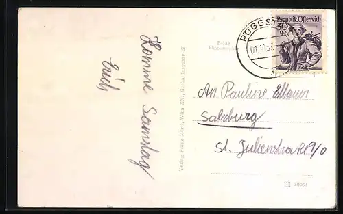 AK Pöggstall, Ortsansicht mit Feldern und Bergen