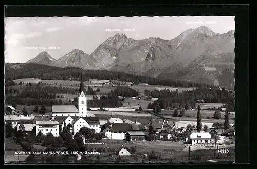 AK Mariapfarr, Ortspartie mit Kirche, Hochgolling, Kasereck und Kreuzhöhe