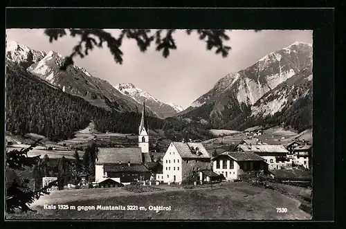 AK Kals, Ortspartie mit Kirche gegen Muntanitz