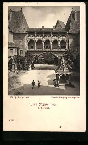 AK Leobendorf, Hof der Burg Kreuzenstein mit Schauspielern