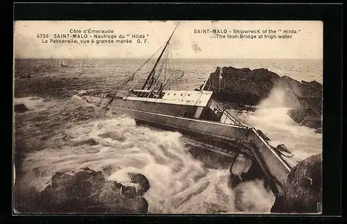 AK Saint-Malo, Naufrage du Hilda, La Passerelle, vue à grande Marée, Seenotrettung