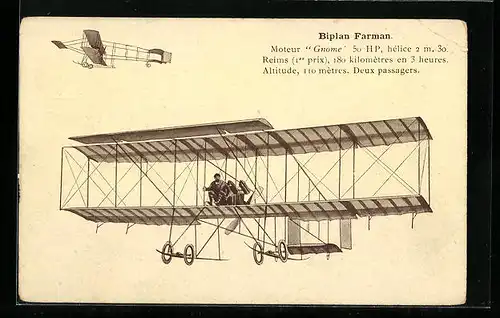 AK Doppeldecker-Flugzeug vom Typ Farman