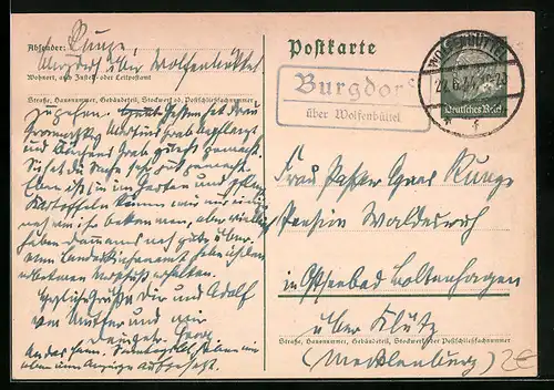 AK Landpoststempel Burgdorf über Wolfenbüttel