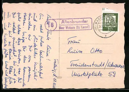 AK Landpoststempel Altenbrunslar über Wabern /Bz. Kassel