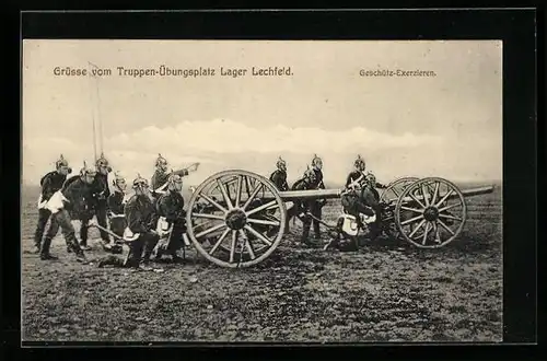 AK Geschütz-Exerzieren im Lager Lechfeld, Artillerie