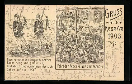 Lithographie Fahrt der Reserve aus dem Manöver, noch 49 Tage