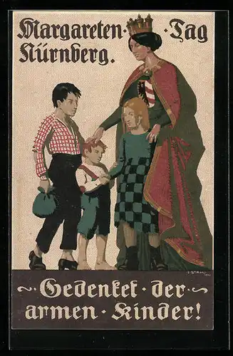 Künstler-AK Nürnberg, Margharethen-Tag, Schutzpatronin mit Strassenkindern