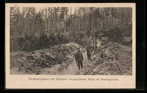AK Schützengraben mit künstlich hergestellem Wald im Hintergrund