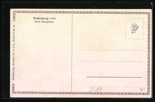 Künstler-AK Rothenburg, Partie am Klingentor, Postkutsche