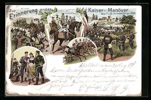 Lithographie Kaiser-Manöver des 7. und 10. Armee-Corps 1898