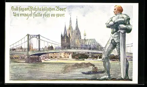 Künstler-AK Köln, do Kölsch Boor, der Kölnische Beuer in Eisen 1915, Nagelung