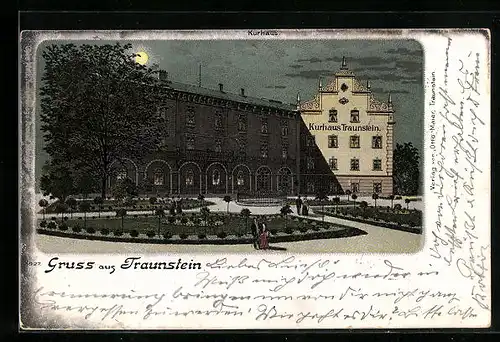 Mondschein-Lithographie Traunstein, Kurhaus mit Anlagen