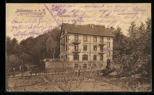 AK Schriesheim a. d. B., Hotel-Pension Kurhaus Ludwigstal mit Umgebung