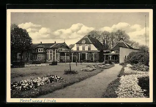 AK Krautsand bei Drochtersen, Buhrfeinds Hotel mit Nebengebäuden und Anlagen
