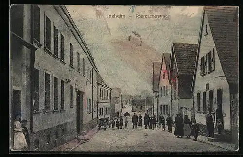 AK Insheim, Rohrbacherstrasse mit Einwohnergruppe