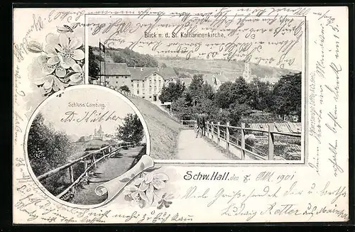 AK Schw. Hall, Blick nach der St. Katharinenkirche, Schloss Comburg