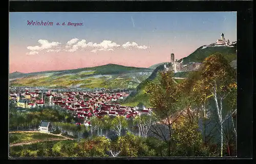 Künstler-AK Weinheim a. d. Bergstr., Der Ort im romantischem Abendrot