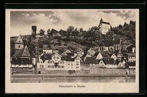 AK Hirschhorn a. Neckar, Blick über das Wasser auf den Ort