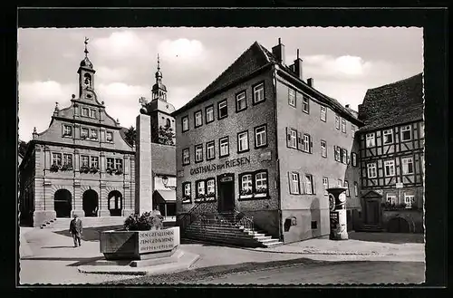 AK Buchen i. Odw., Gasthaus zum Riesen am Marktplatz