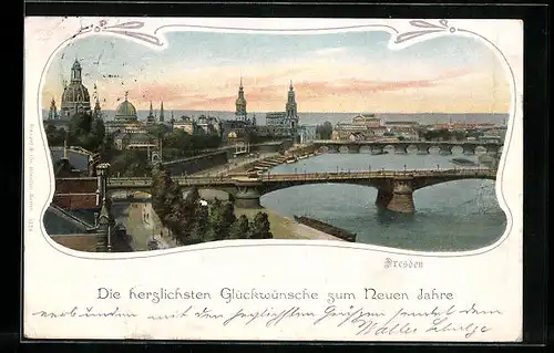 AK Dresden, Panorama der Stadt im Abendlicht